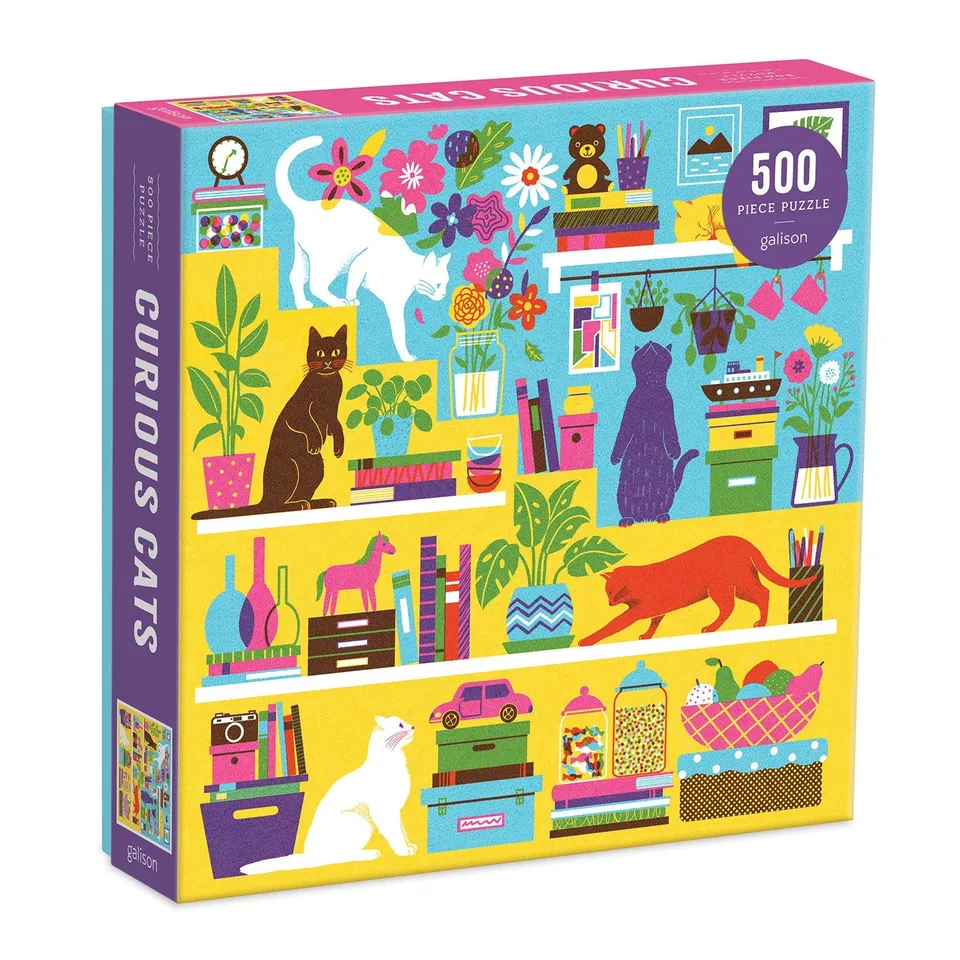 galison-curious-cats-puzzle-500-teile-katzen-gold image 1