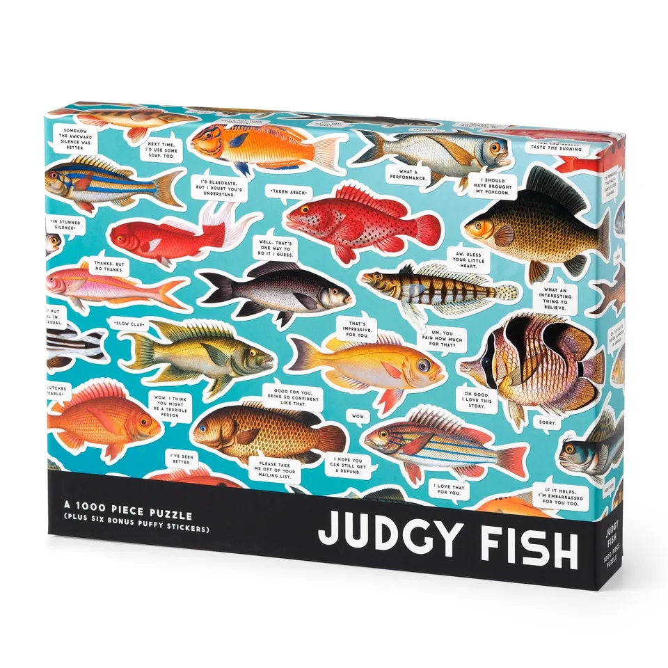 galison-judgy-fish-1000-teile-puzzle-fische-mit-stickern image 1