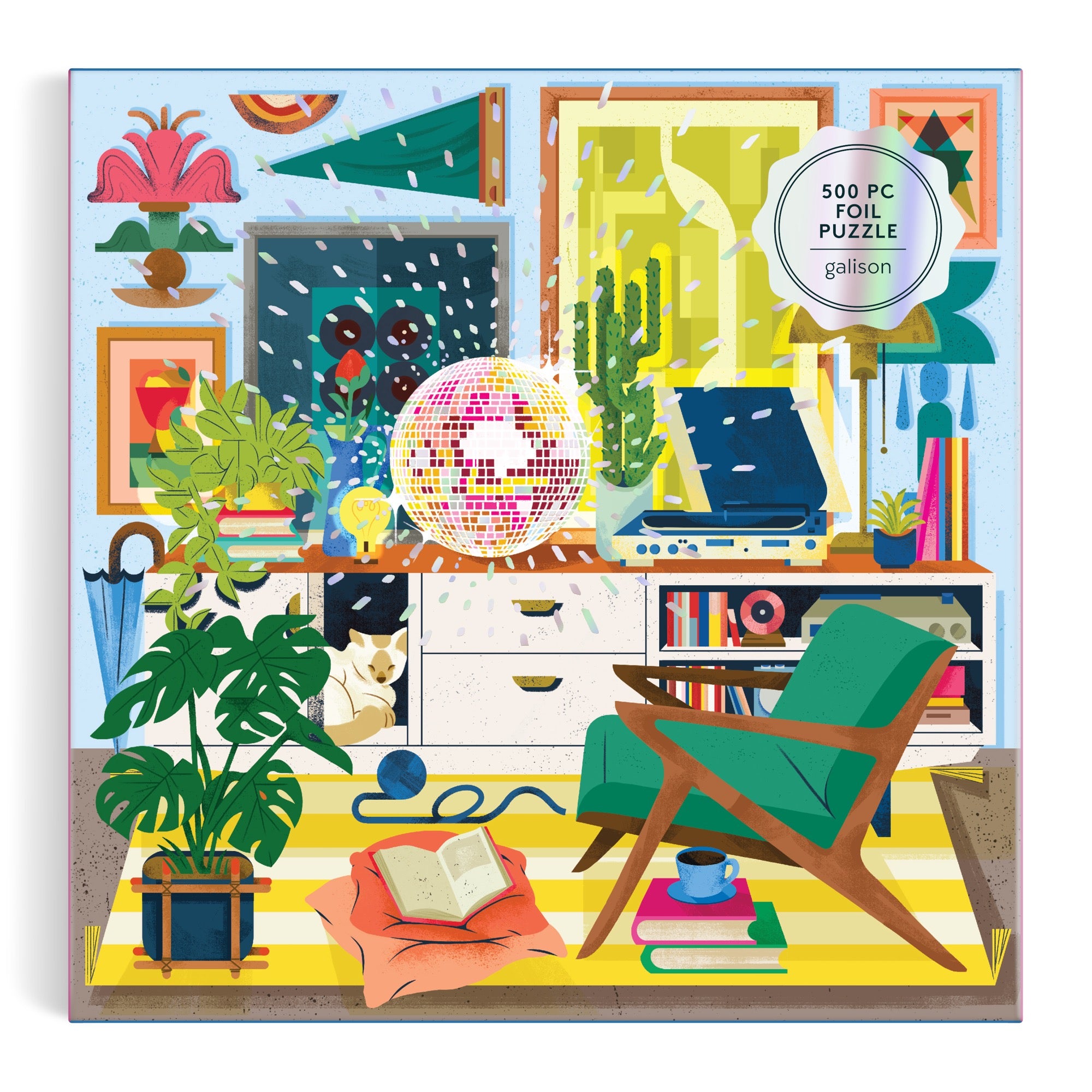 galison-disco-life-500-teile-foil-puzzle-retro-wohnzimmer image 2