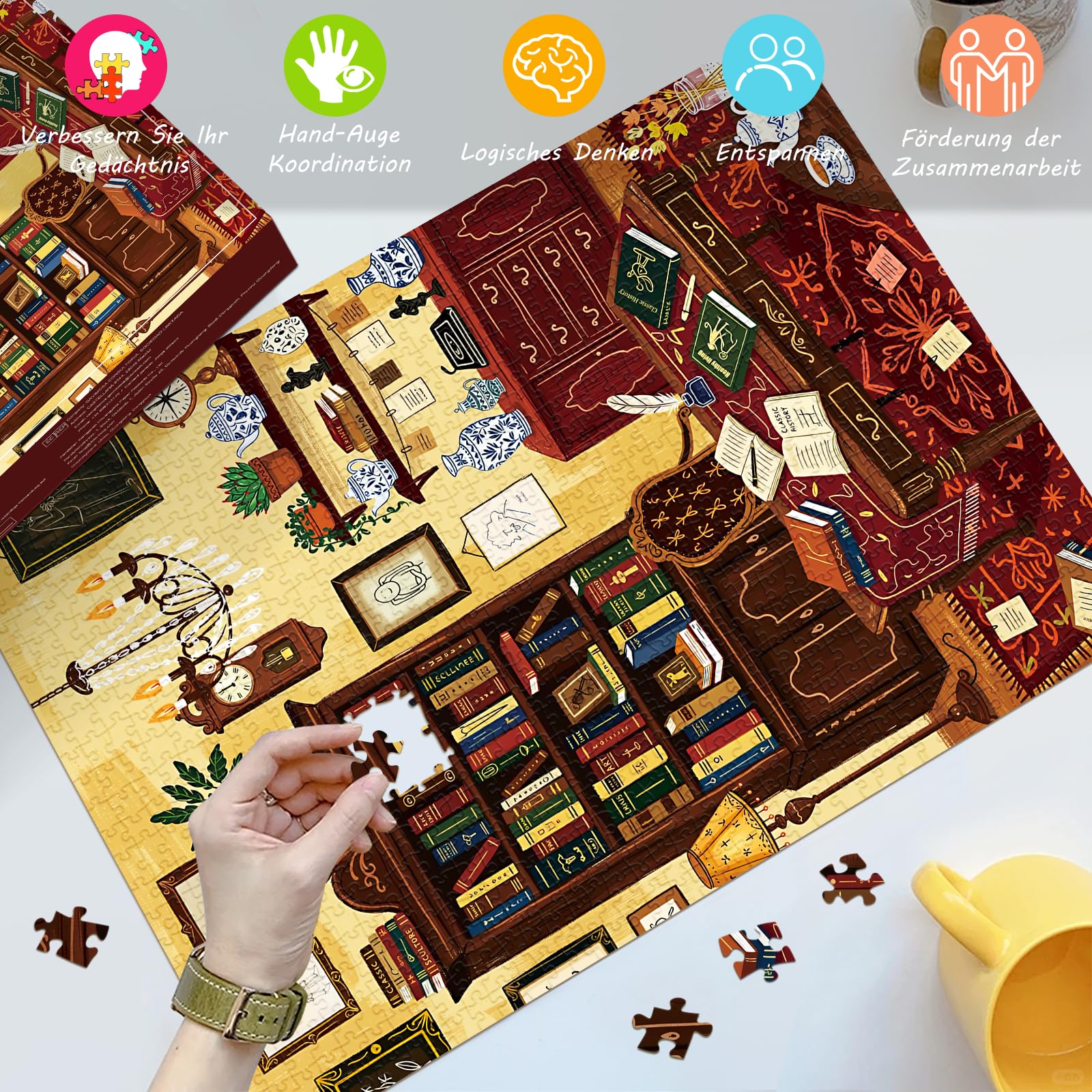 huadada-1000-teile-puzzle-buchzimmer-bibliothek-70x50-cm image 3