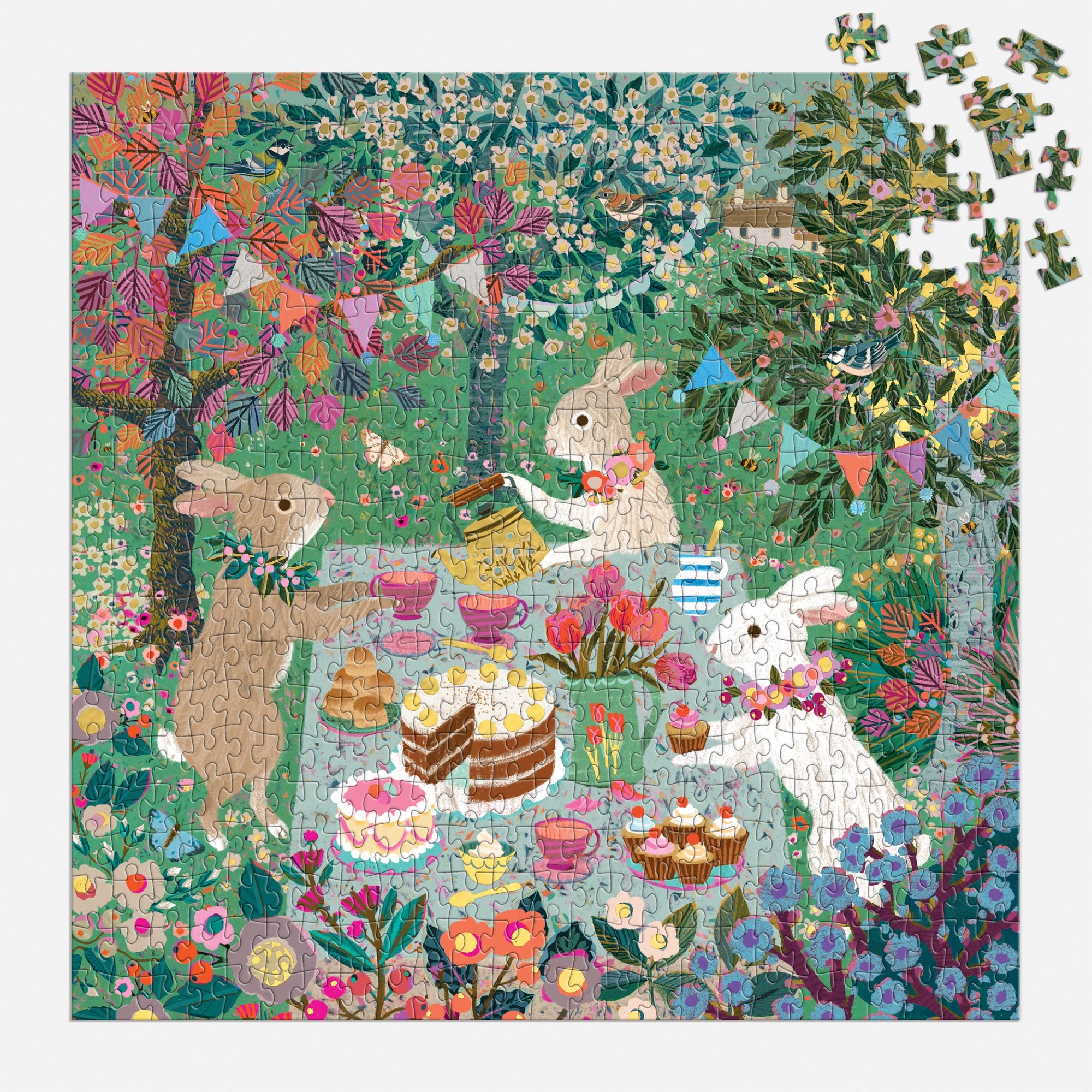 galison-spring-tea-party-puzzle-500-teile-folie-hasen image 4
