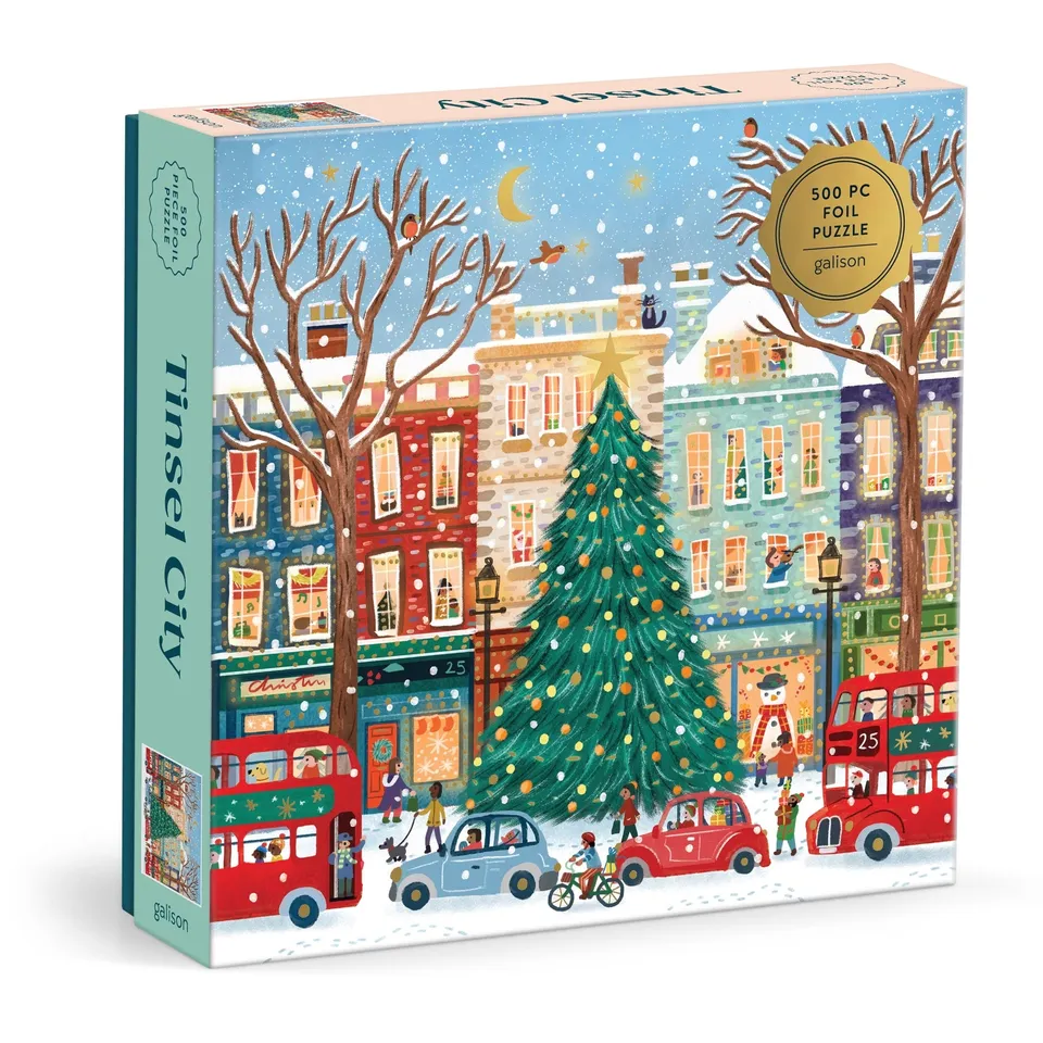 galison-tinsel-city-puzzle-500-teile-folie-weihnachten image 1