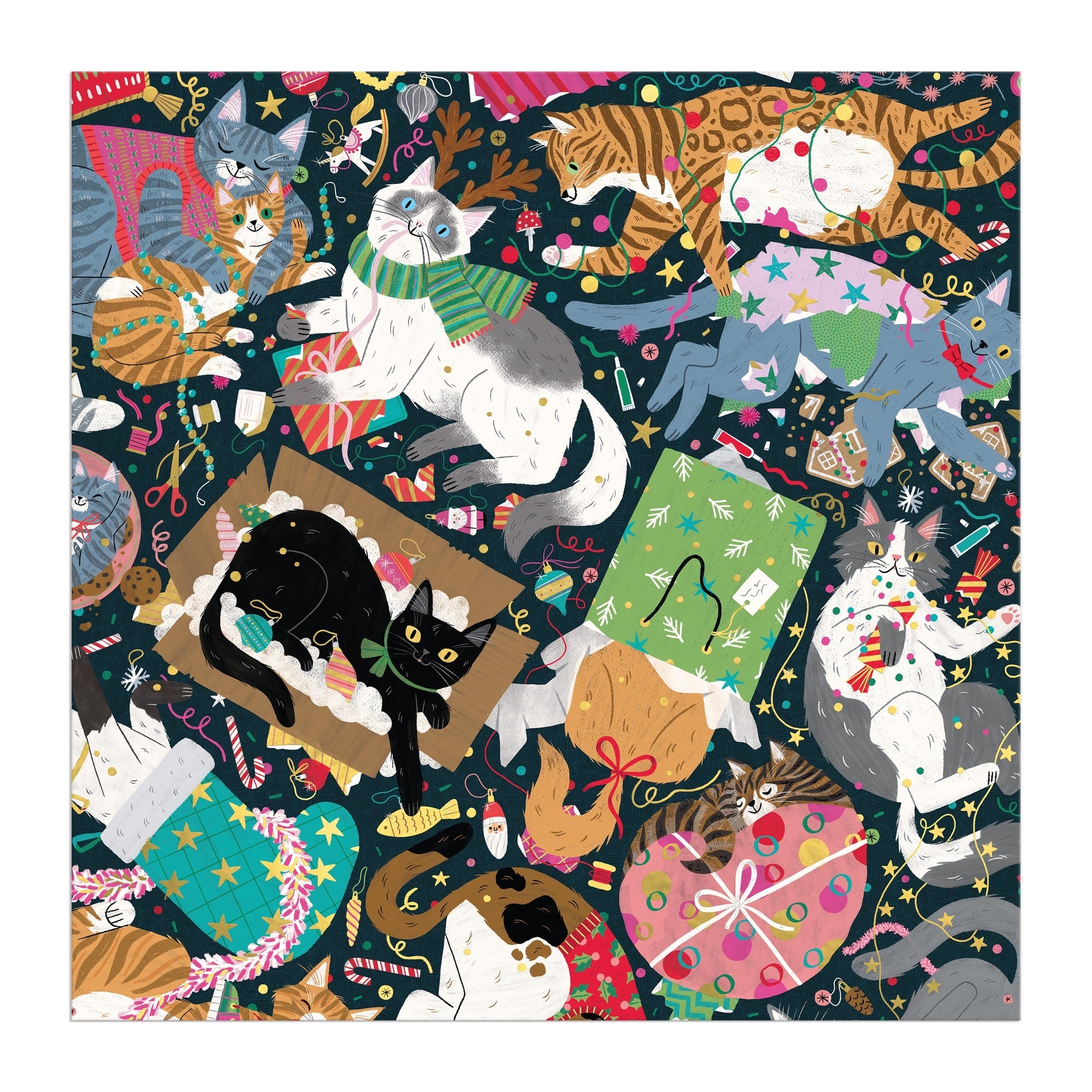 galison-catmas-chaos-500-teile-foil-puzzle-katzen-weihnachten image 5
