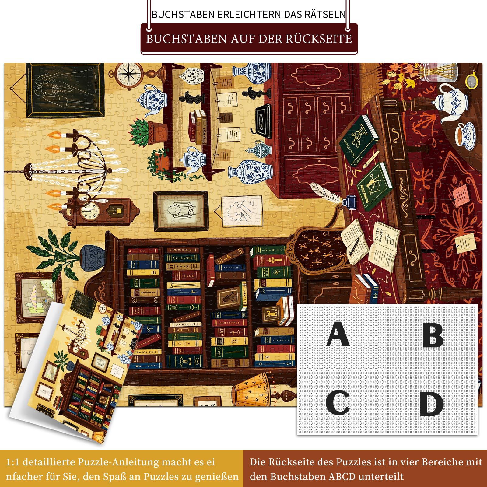 huadada-1000-teile-puzzle-buchzimmer-bibliothek-70x50-cm image 2