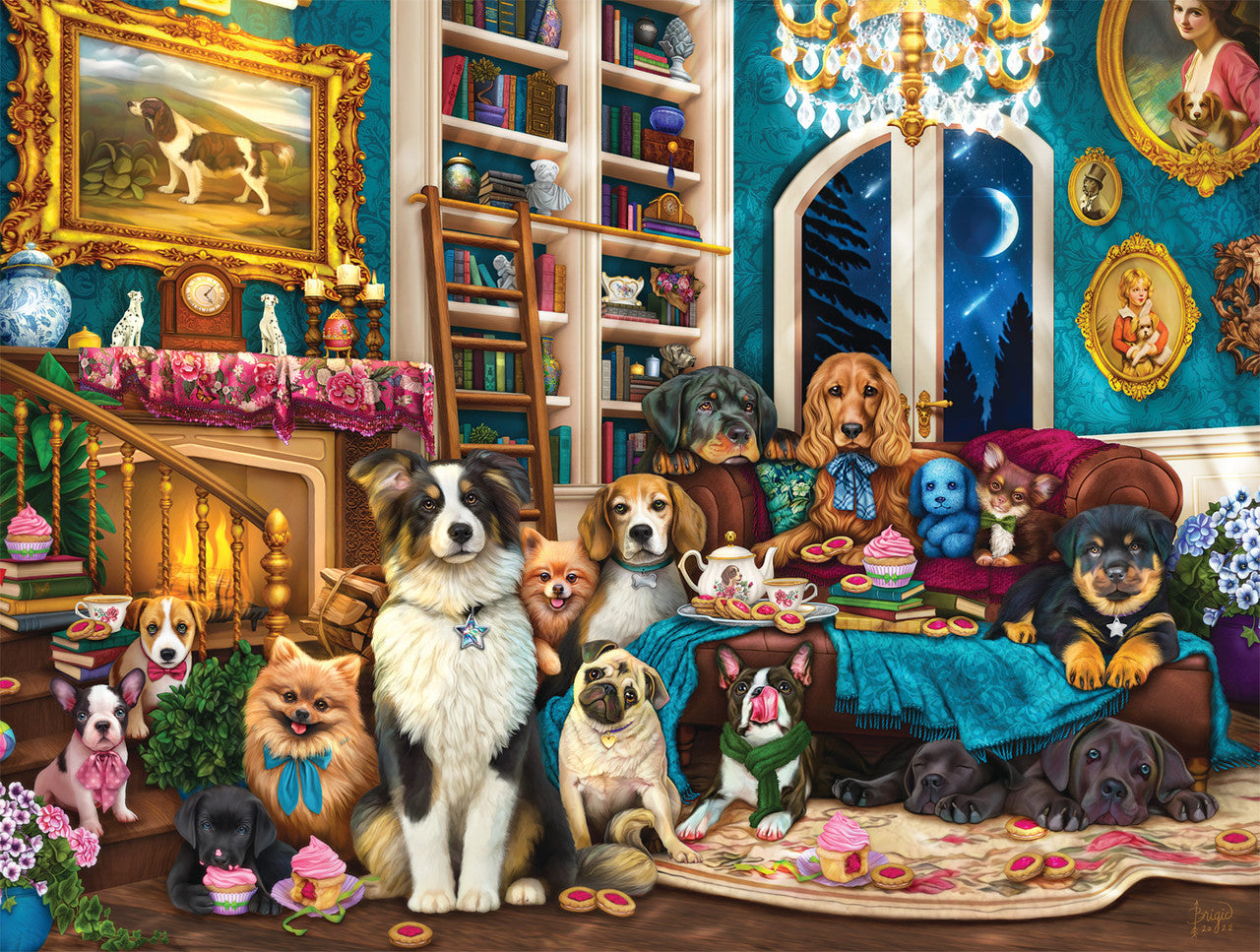 buffalo-games-dog-days-dogs-in-library-puzzle-750-teile-hunde image 1