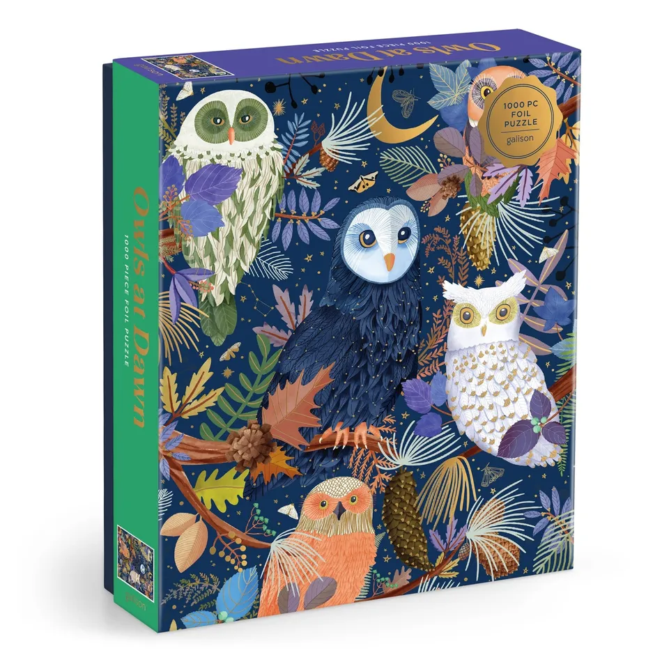 galison-owls-at-dawn-1000-teile-foil-puzzle-eulen-gold image 1