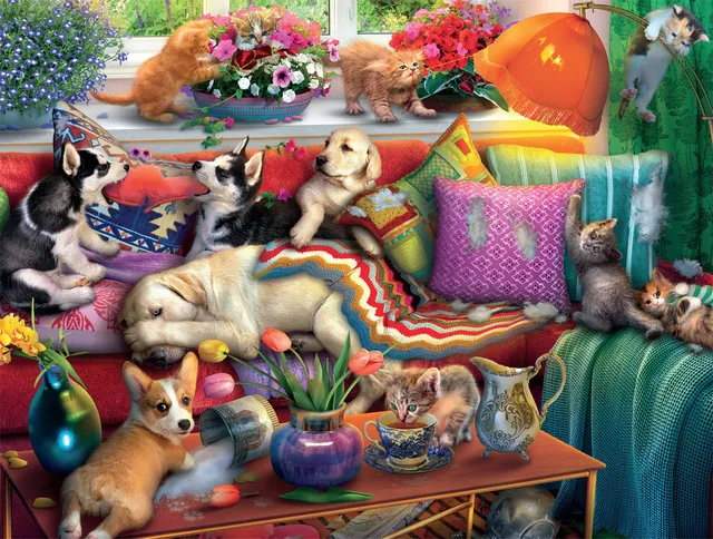 buffalo-games-dog-days-naughty-pets-750-teile-puzzle-hunde-katzen image 1