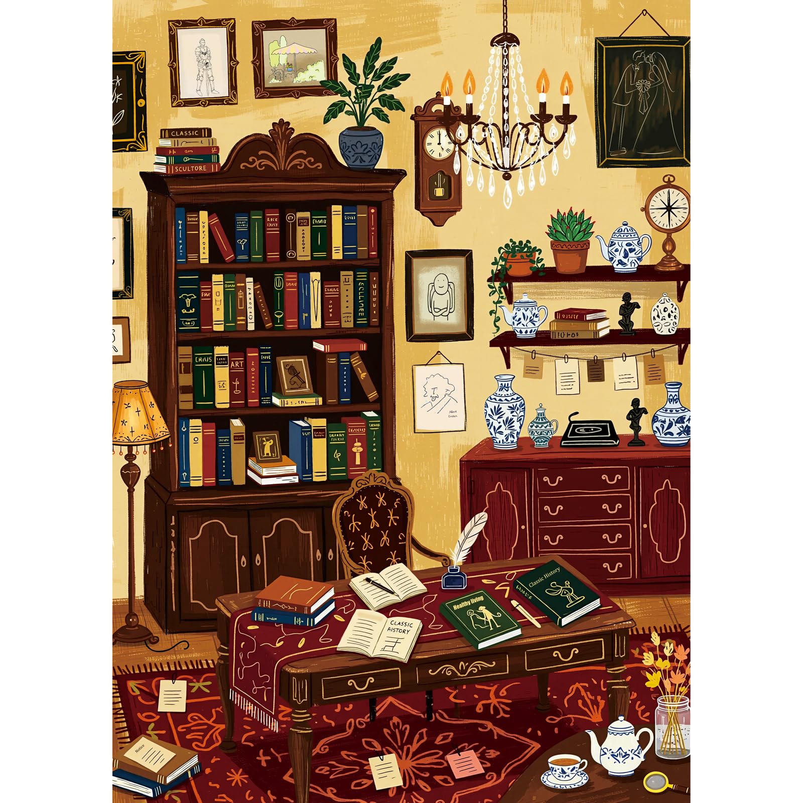 huadada-1000-teile-puzzle-buchzimmer-bibliothek-70x50-cm image 1