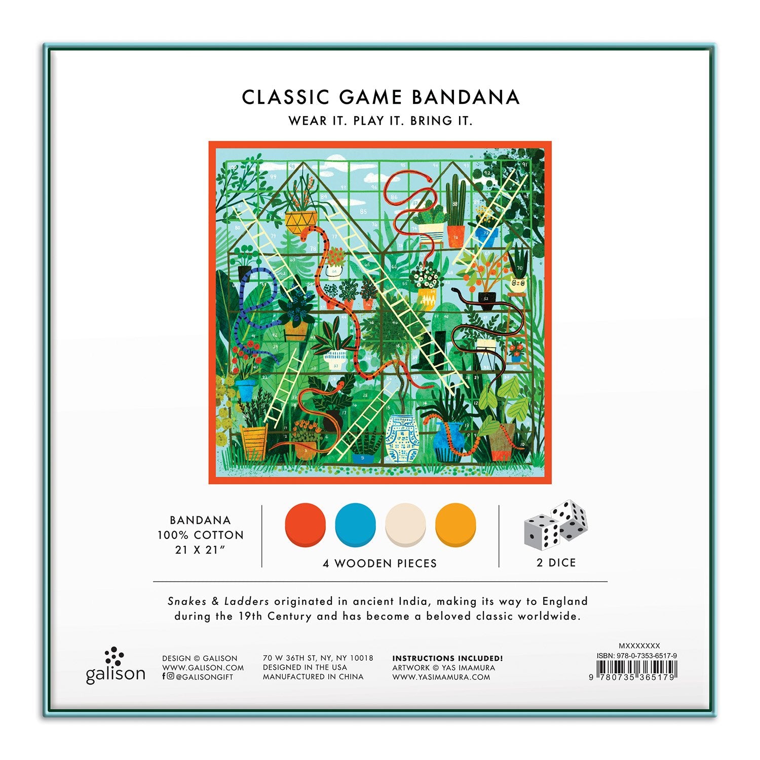 galison-snakes-ladders-bandana-spiel-baumwolle-holzfiguren image 3