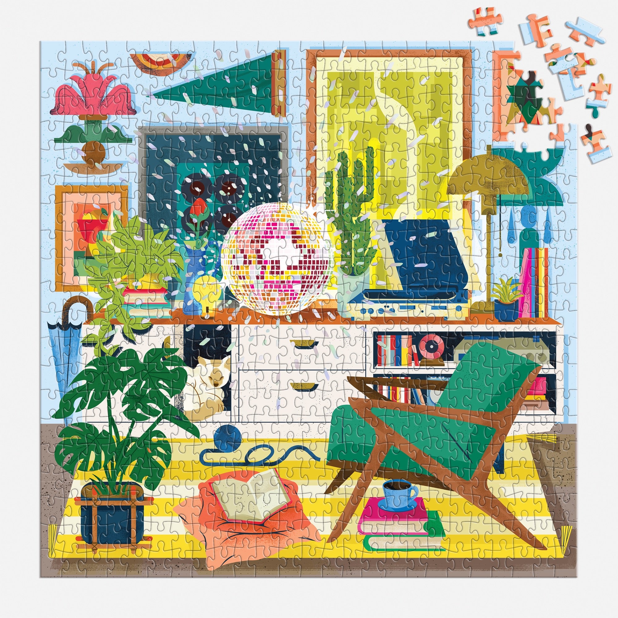 galison-disco-life-500-teile-foil-puzzle-retro-wohnzimmer image 5