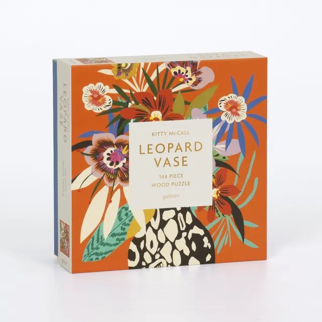 galison-leopard-vase-holzpuzzle-144-teile-kitty-mccall image 1