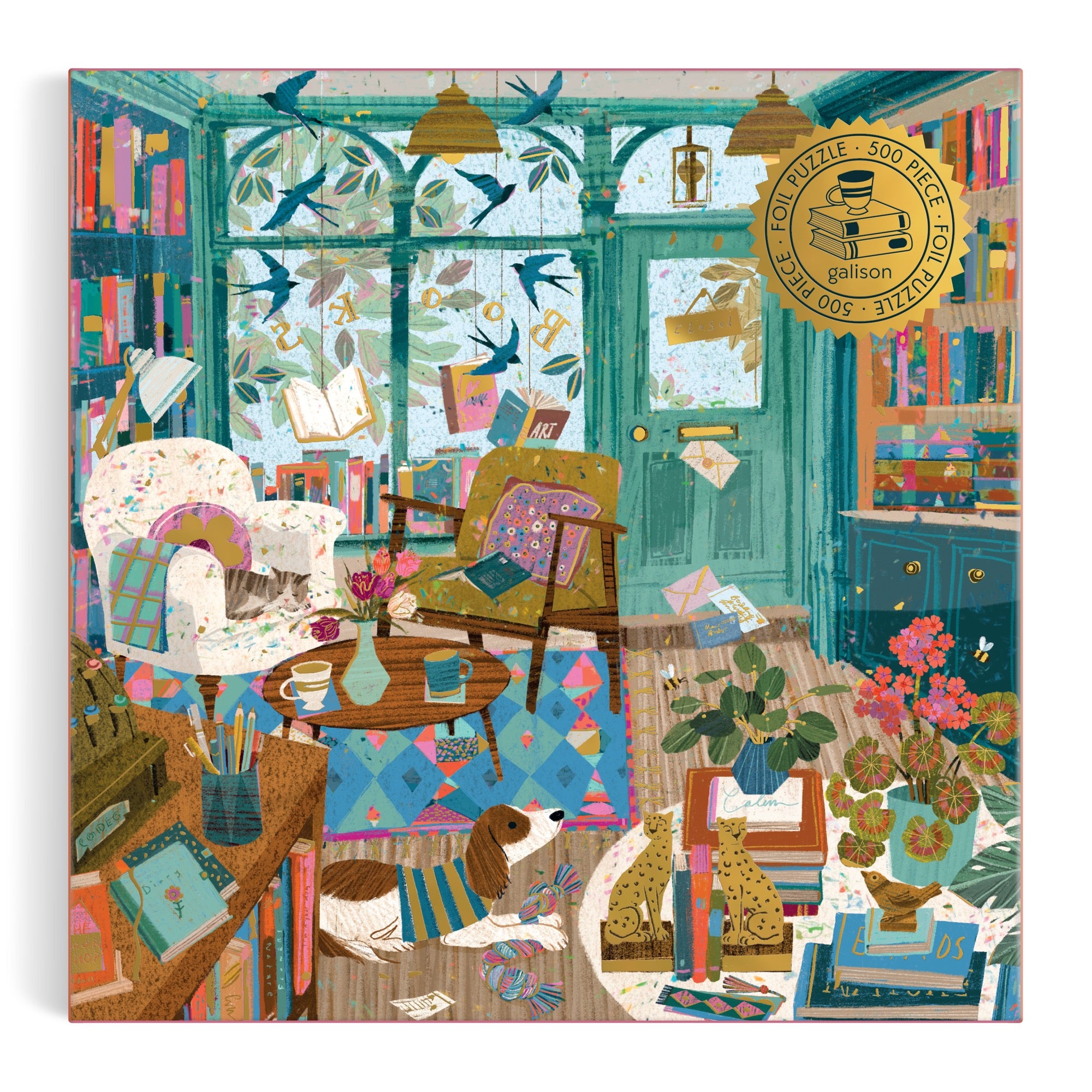 galison-bookshop-afternoon-foil-puzzle-500-teile-buchladen image 2